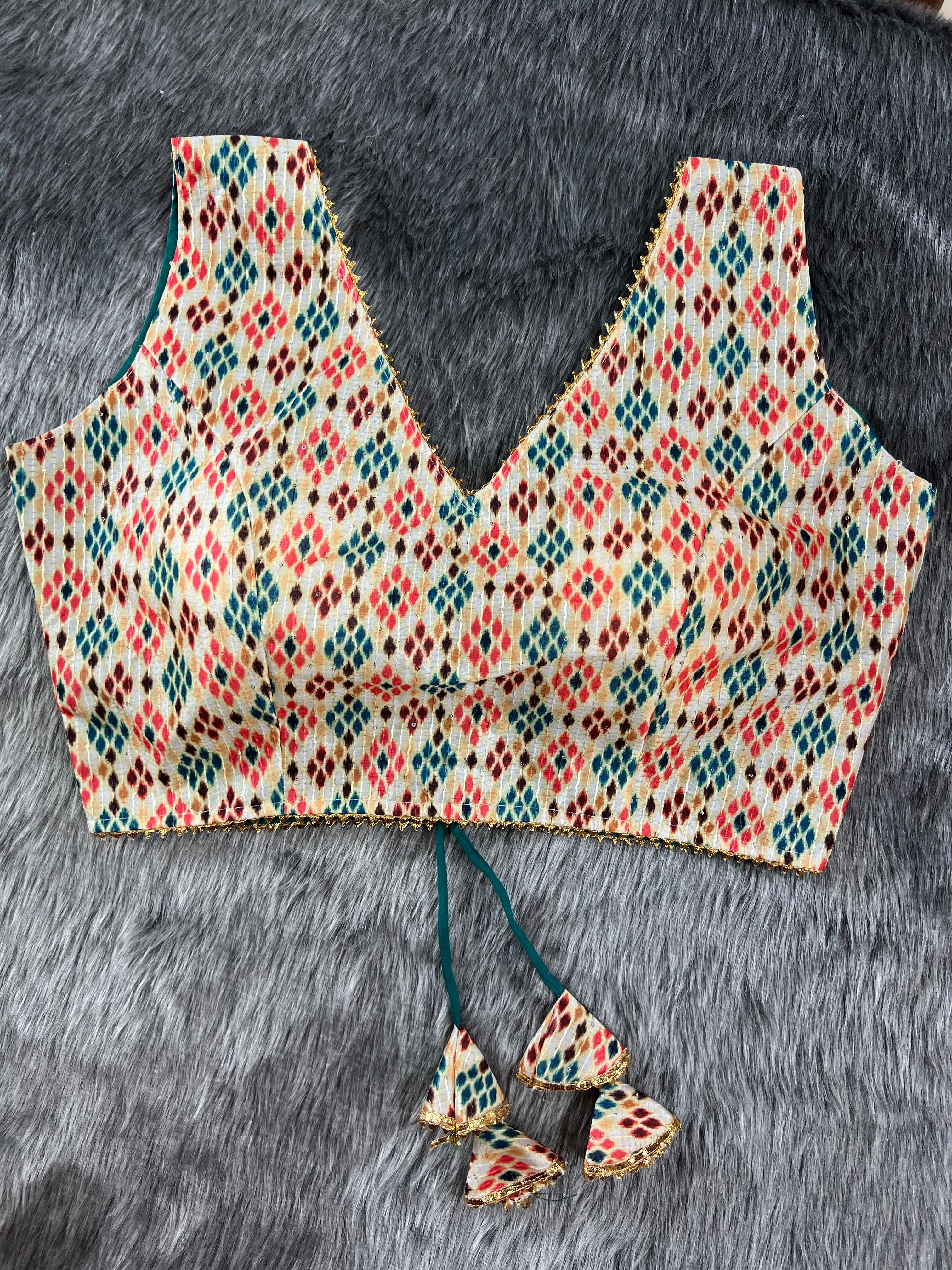 Designer Party Wear Digital Print Crochet Blouse