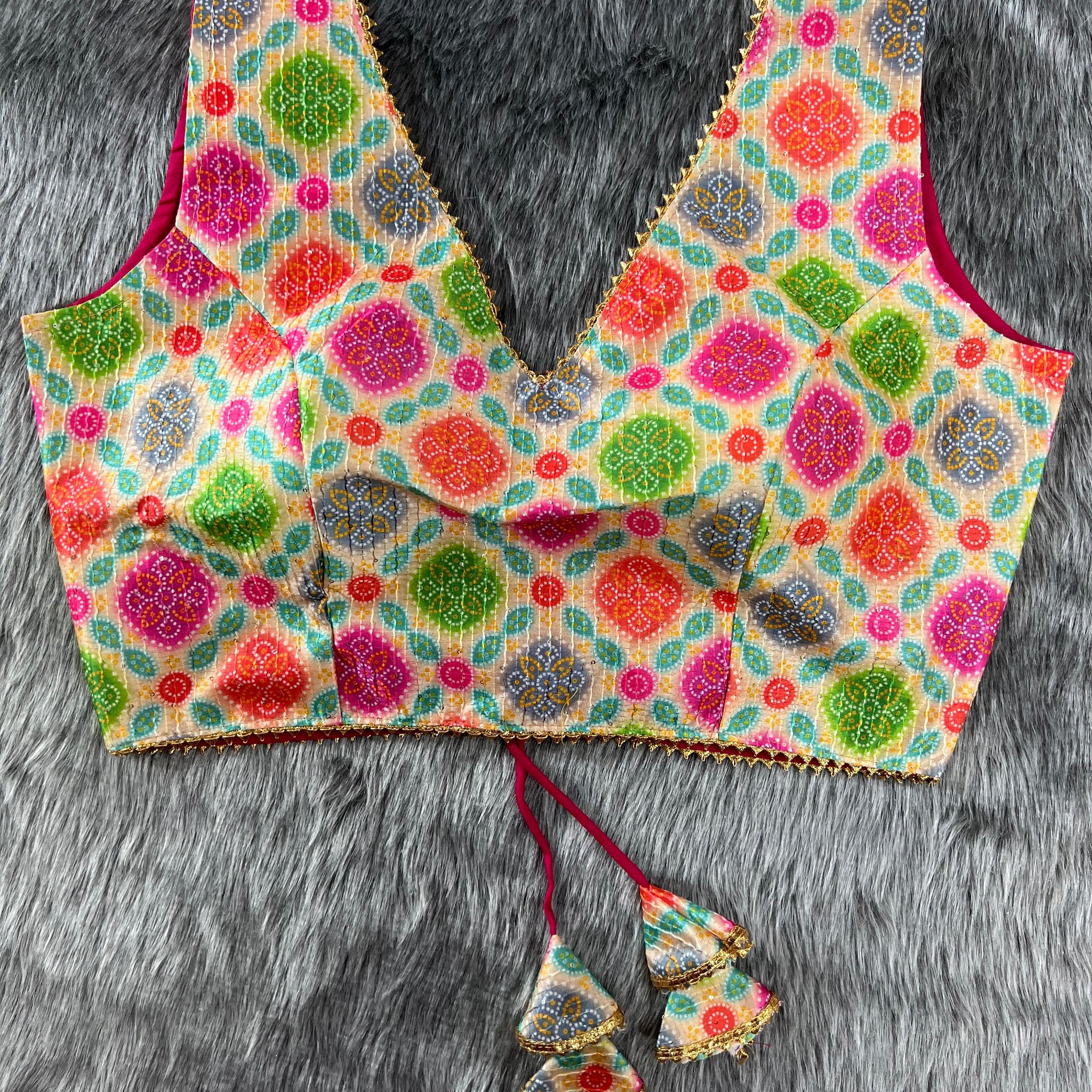 Designer Party Wear Digital Print Crochet Blouse