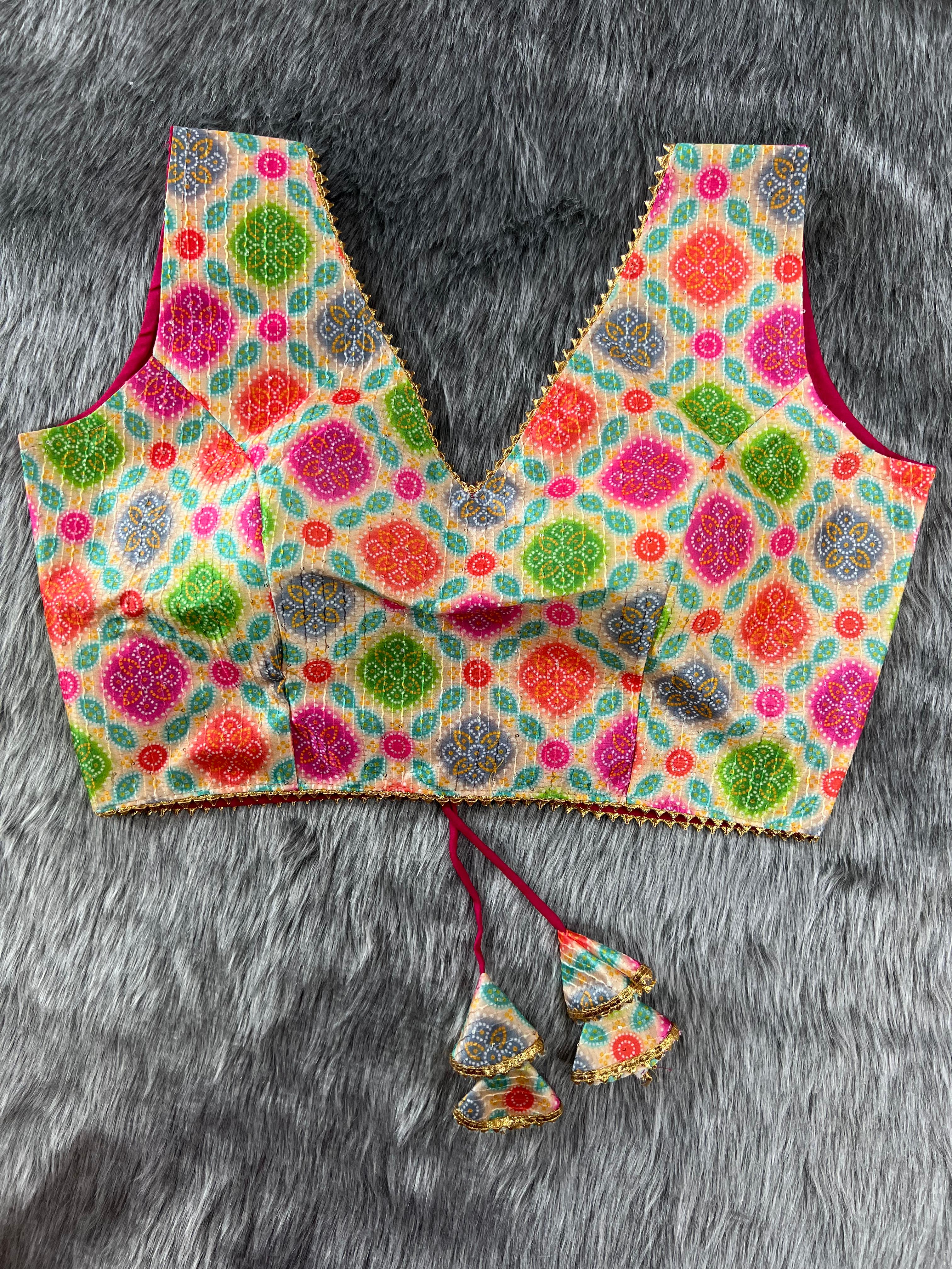 Designer Party Wear Digital Print Crochet Blouse