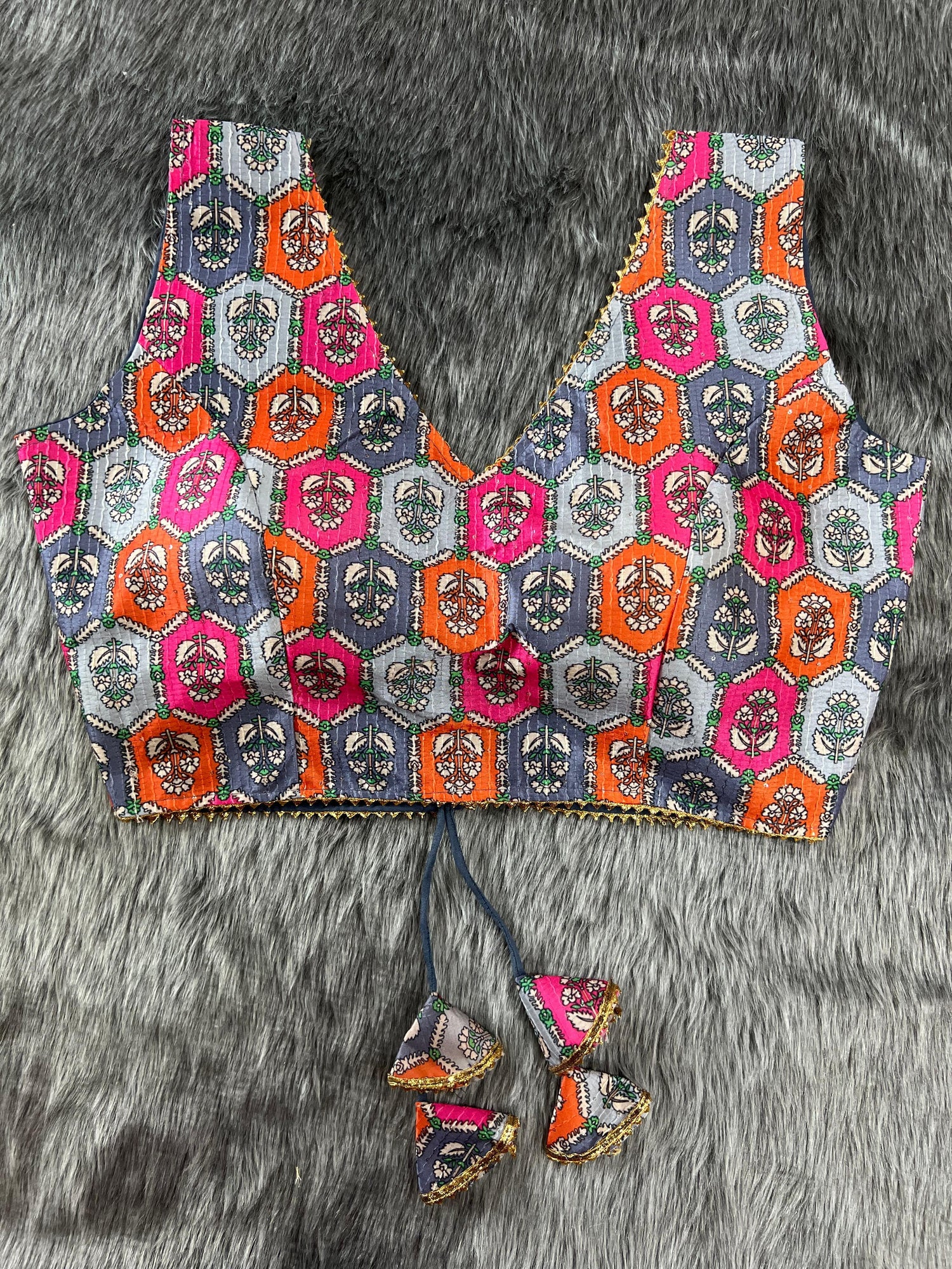 Designer Party Wear Digital Print Crochet Blouse