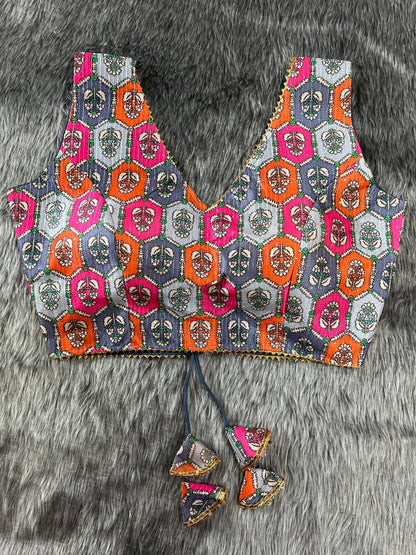 Designer Party Wear Digital Print Crochet Blouse
