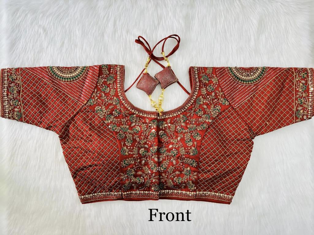 Beautiful Designer Copper Jari Heavy Embroidery Work Blouse