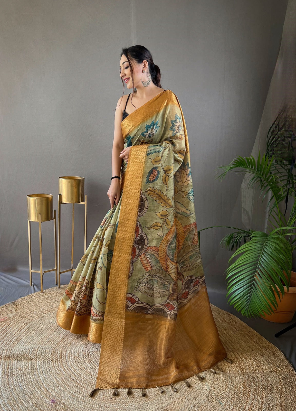 Beautiful Pure tussar Silk Kalamkari Print  Saree