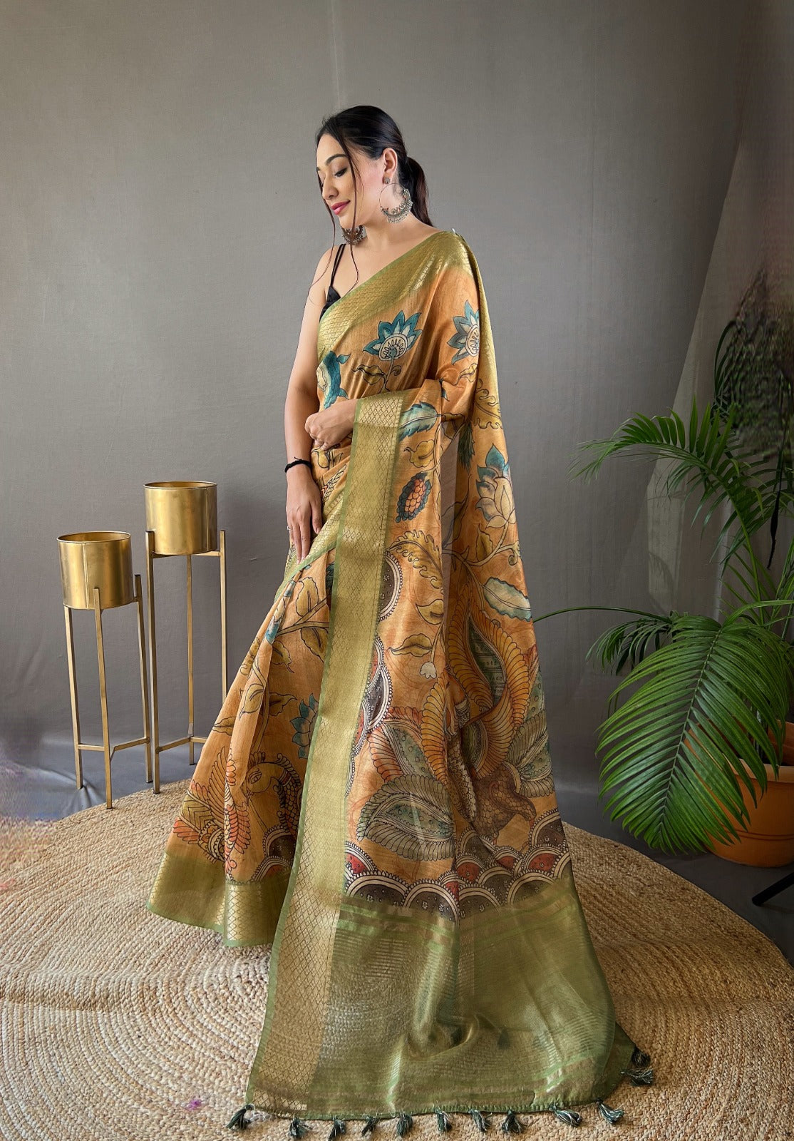 Beautiful Pure tussar Silk Kalamkari Print  Saree