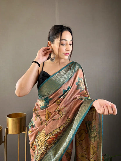 Beautiful Pure tussar Silk Kalamkari Print  Saree
