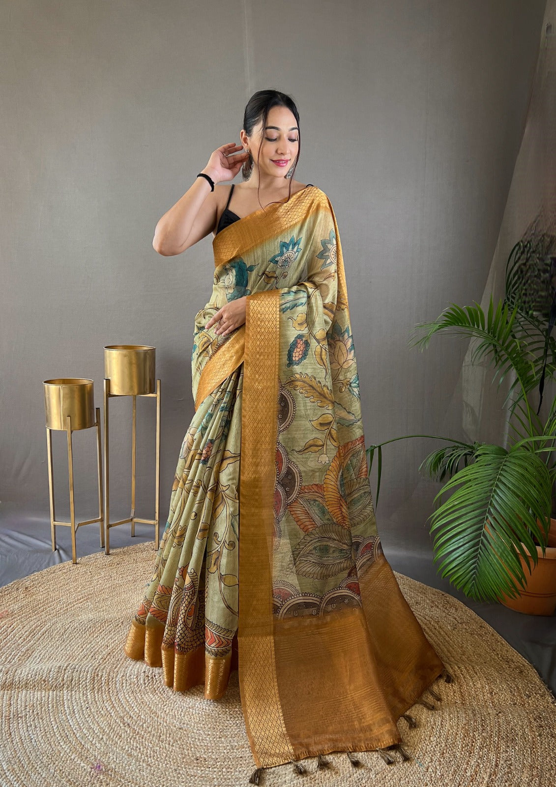 Beautiful Pure tussar Silk Kalamkari Print  Saree