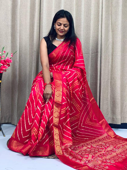 Party Wear Soft Tusshar Silk Slub Lehariya Saree