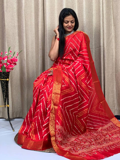 Party Wear Soft Tusshar Silk Slub Lehariya Saree