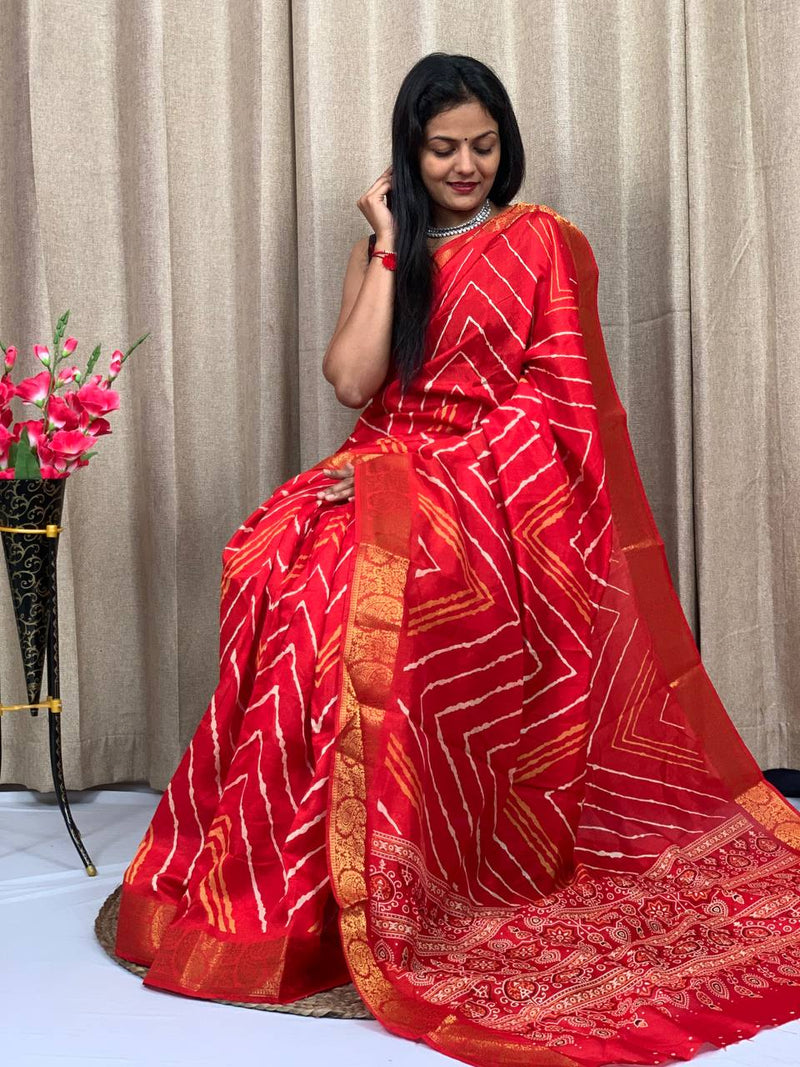 Party Wear Soft Tusshar Silk Slub Lehariya Saree