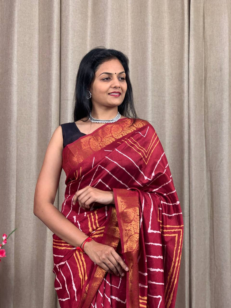 Party Wear Soft Tusshar Silk Slub Lehariya Saree