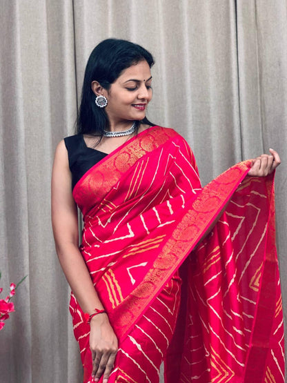 Party Wear Soft Tusshar Silk Slub Lehariya Saree