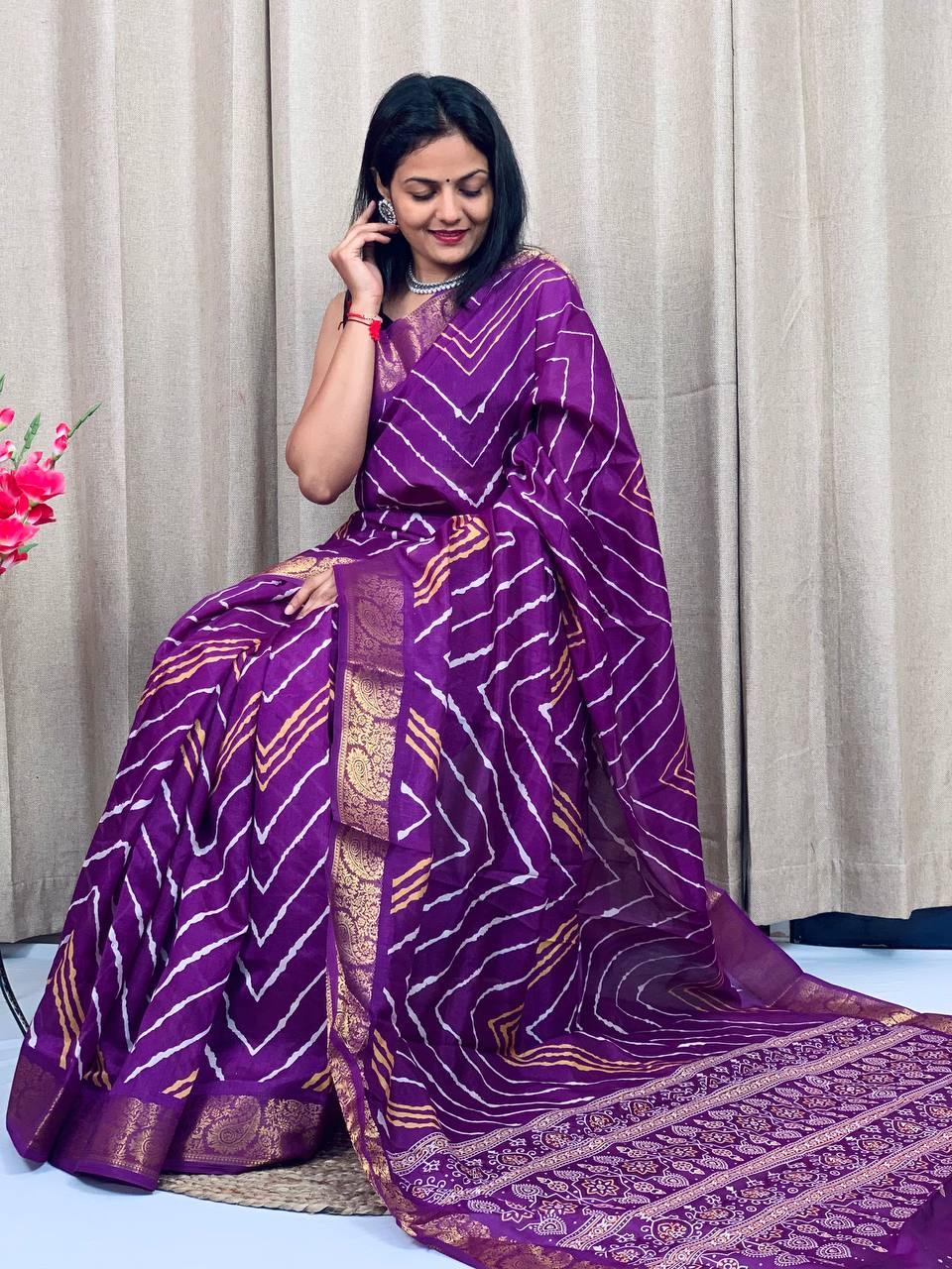 Party Wear Soft Tusshar Silk Slub Lehariya Saree