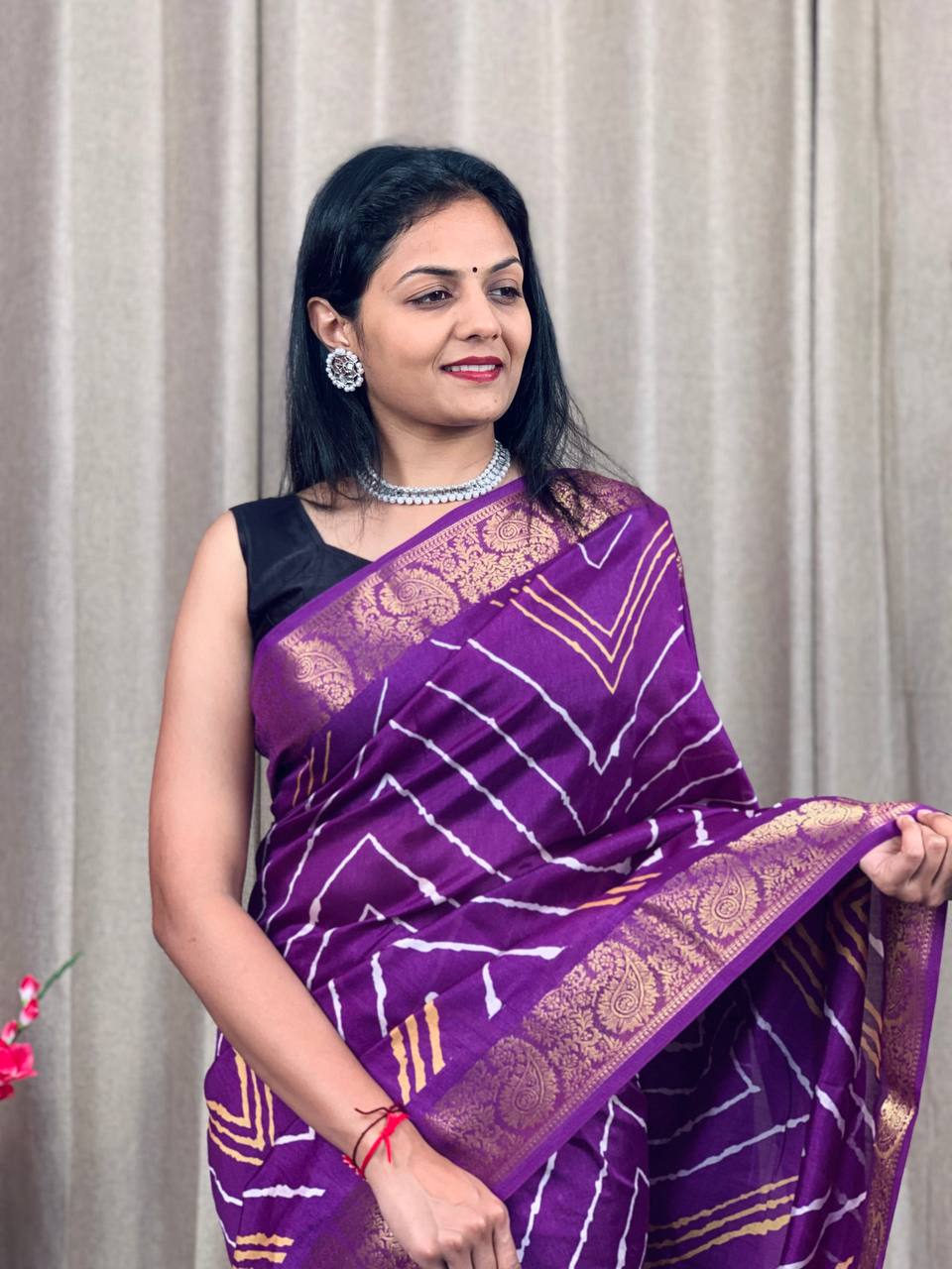 Party Wear Soft Tusshar Silk Slub Lehariya Saree