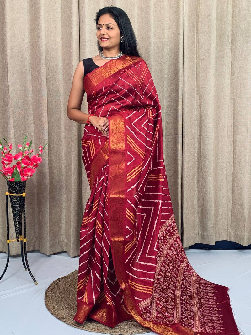 Party Wear Soft Tusshar Silk Slub Lehariya Saree