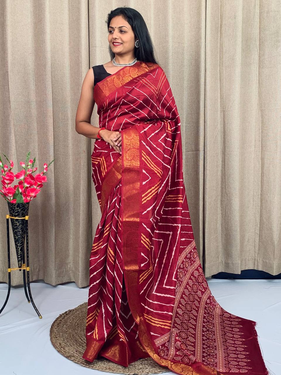 Party Wear Soft Tusshar Silk Slub Lehariya Saree