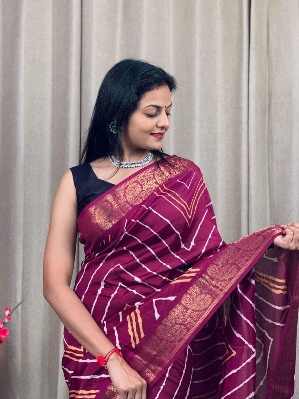 Party Wear Soft Tusshar Silk Slub Lehariya Saree