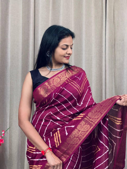 Party Wear Soft Tusshar Silk Slub Lehariya Saree