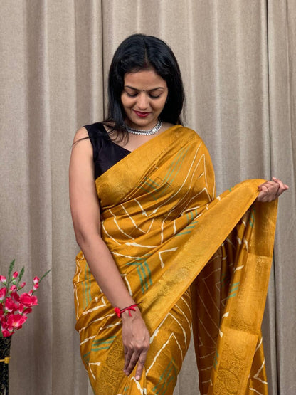 Party Wear Soft Tusshar Silk Slub Lehariya Saree