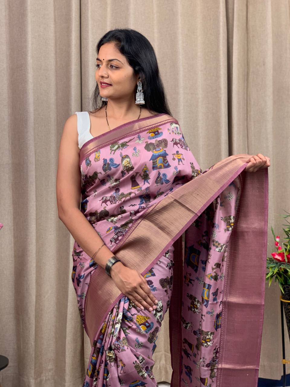 Party Wear Kalamkari Special Dola silk Saree