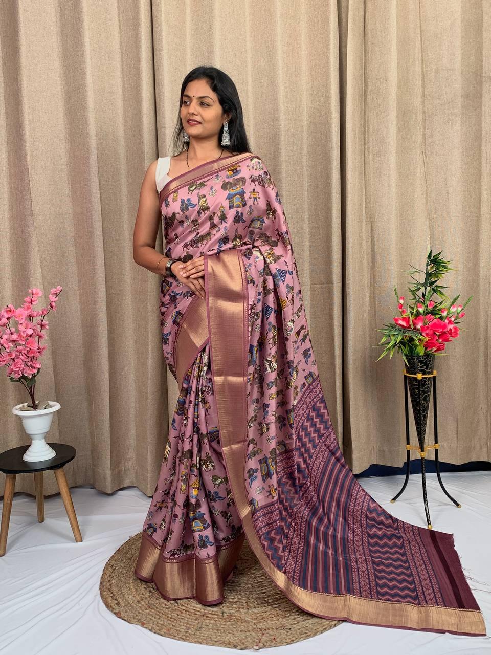 Party Wear Kalamkari Special Dola silk Saree