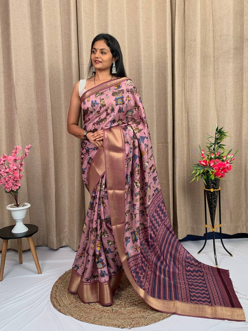 Party Wear Kalamkari Special Dola silk Saree