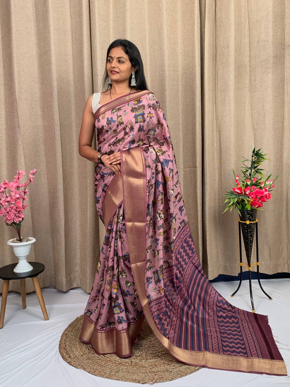 Party Wear Kalamkari Special Dola silk Saree