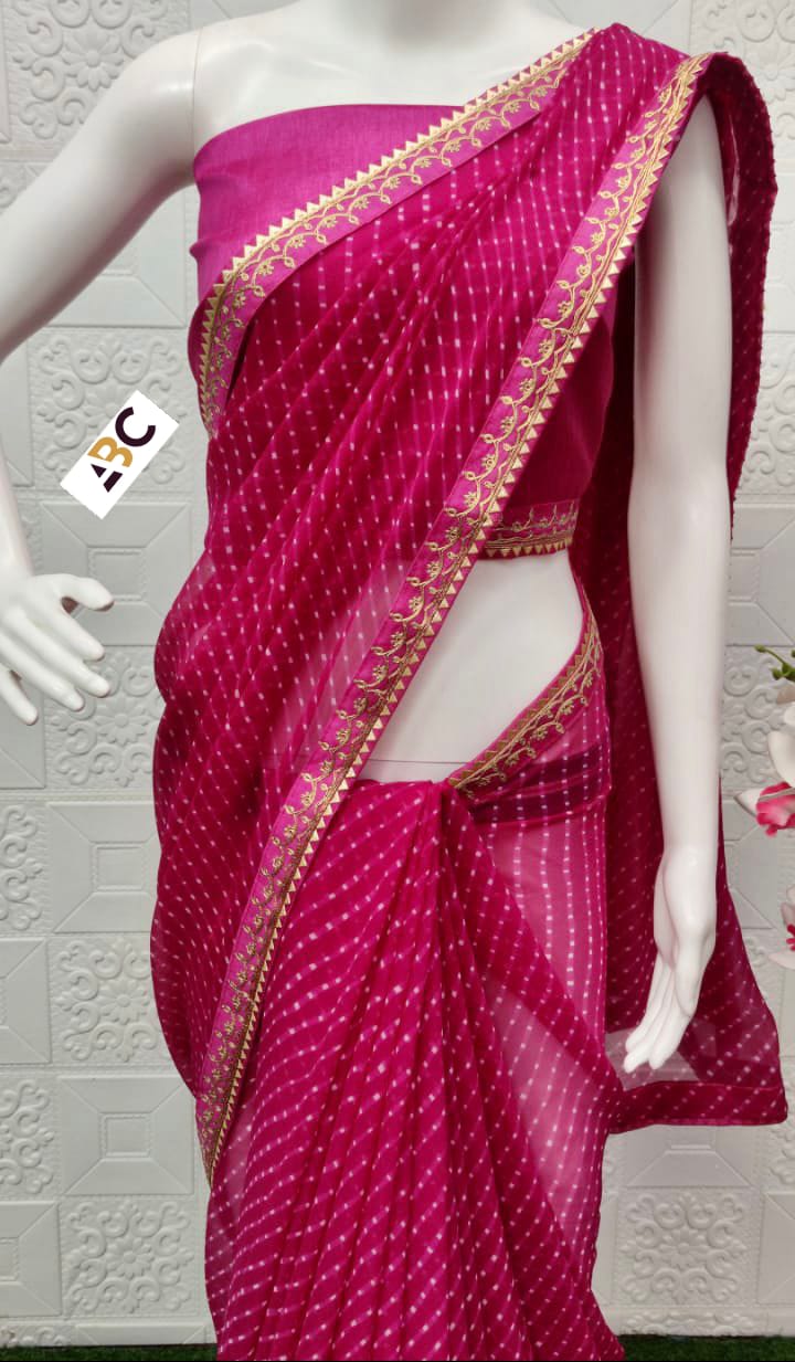 Beautiful Rajasthani Lehariya Bandhej Saree