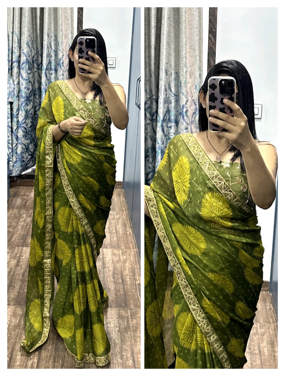 Beautiful Pure Chiffon Stavan Gerua Saree