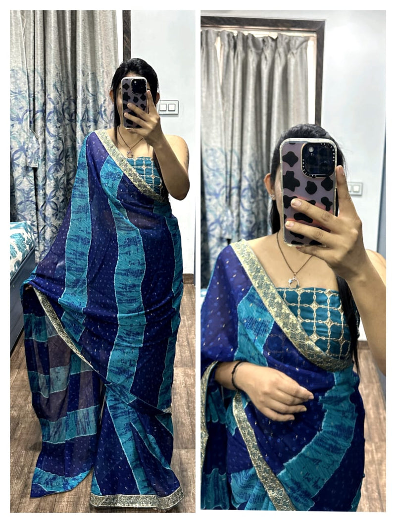 Beautiful Pure Chiffon Stavan Gerua Saree