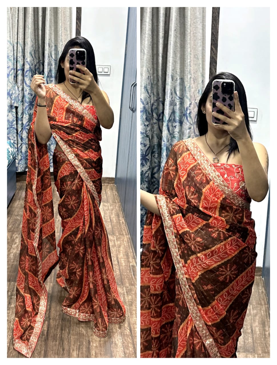 Beautiful Pure Chiffon Stavan Gerua Saree