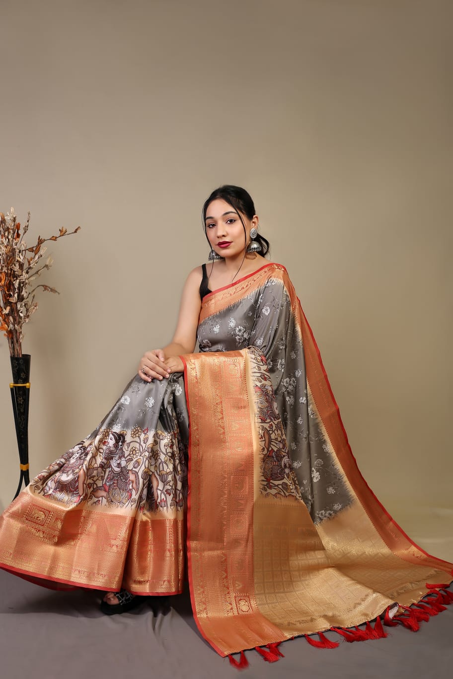 Beautiful Pure kanchipuram Dharmavaram Kalamkari Digital Printed Saree