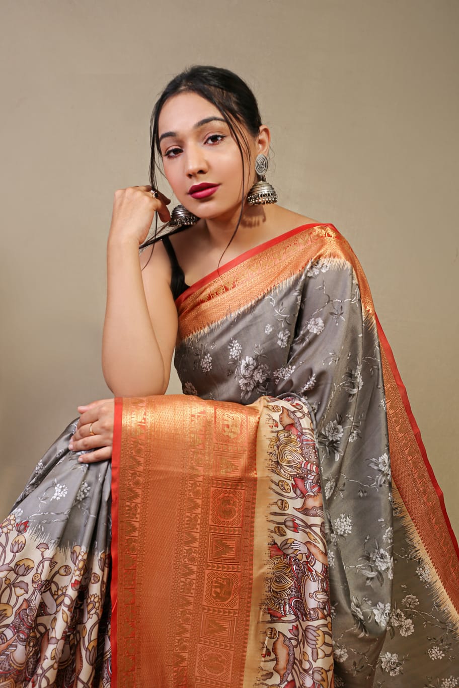 Beautiful Pure kanchipuram Dharmavaram Kalamkari Digital Printed Saree