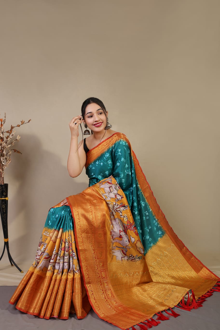 Beautiful Pure kanchipuram Dharmavaram Kalamkari Digital Printed Saree