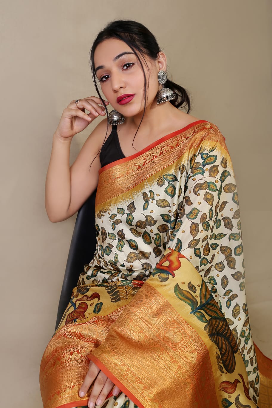 Beautiful Pure kanchipuram Dharmavaram Kalamkari Digital Printed Saree