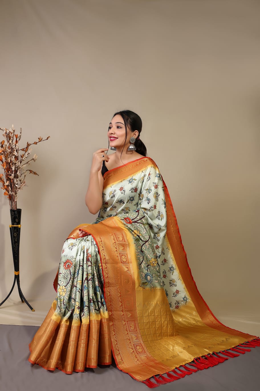 Beautiful Pure kanchipuram Dharmavaram Kalamkari Digital Printed Saree