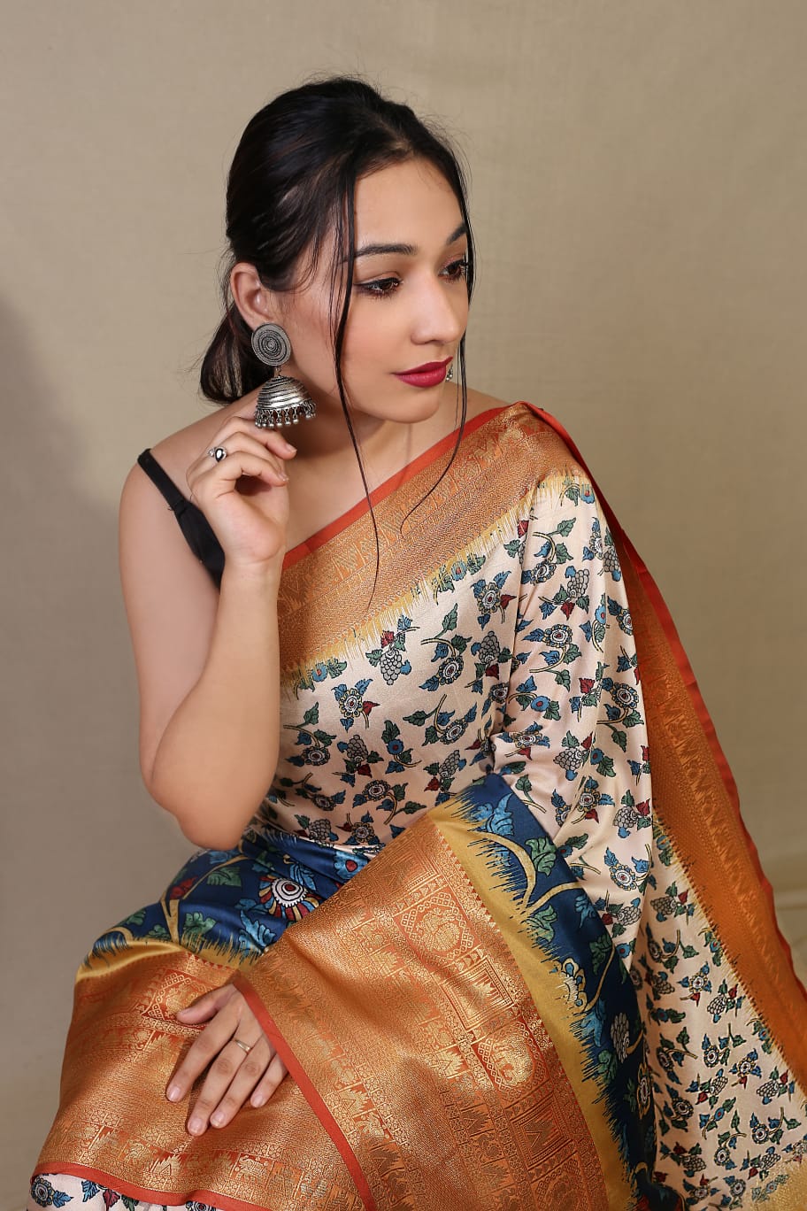 Beautiful Pure kanchipuram Dharmavaram Kalamkari Digital Printed Saree