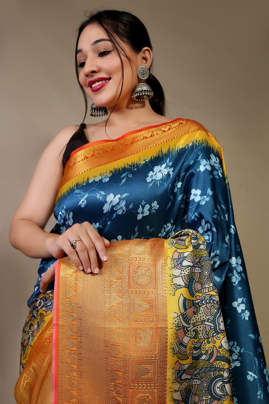 Beautiful Pure kanchipuram Dharmavaram Kalamkari Digital Printed Saree