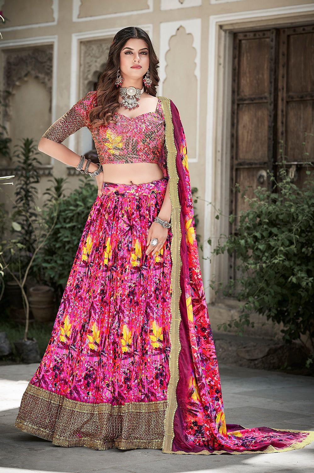Beautiful Designer Crushed Chinon Lehenga Choli Design 1013