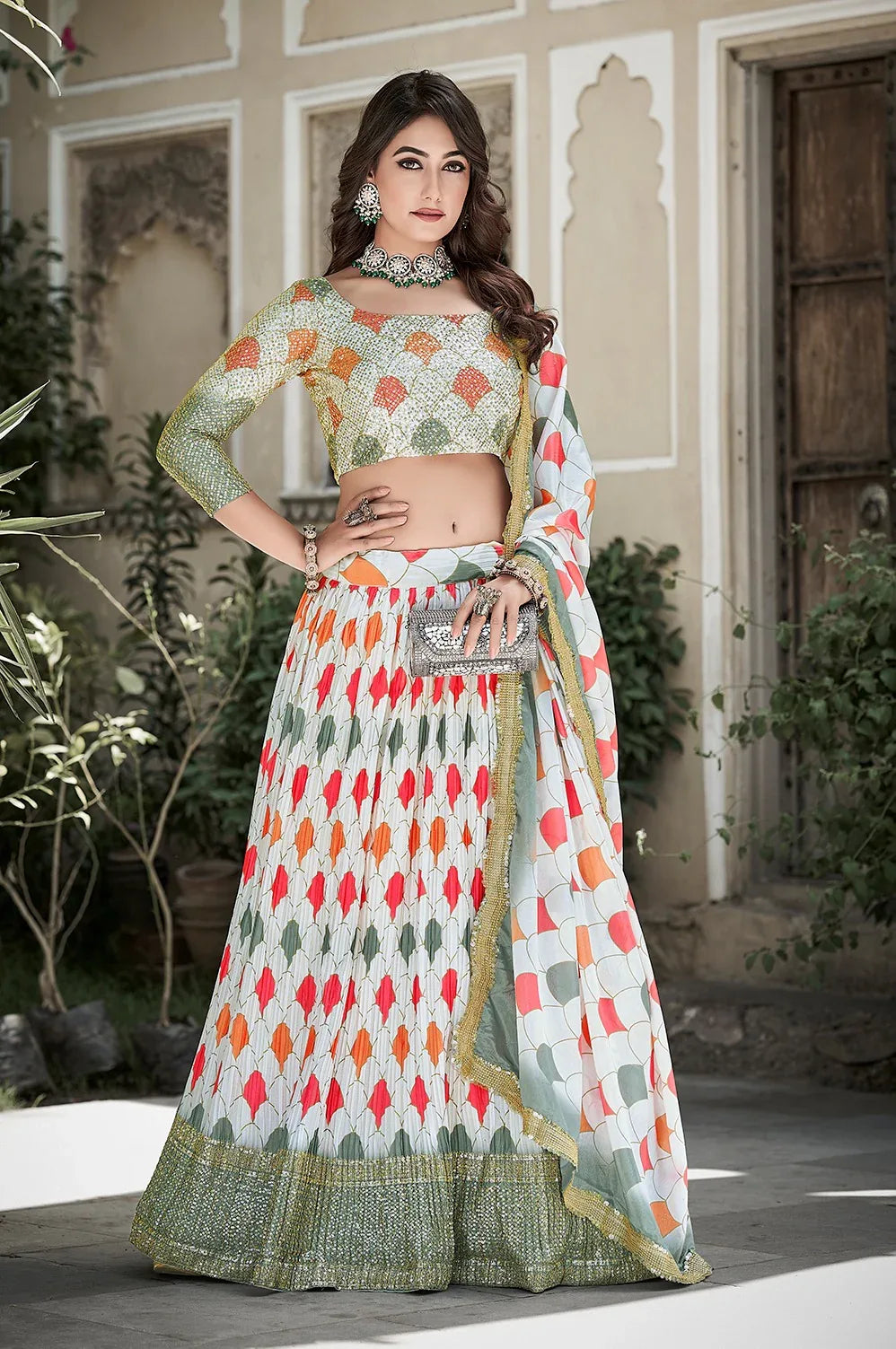 Beautiful Designer Crushed Chinon Lehenga Choli Design 1013
