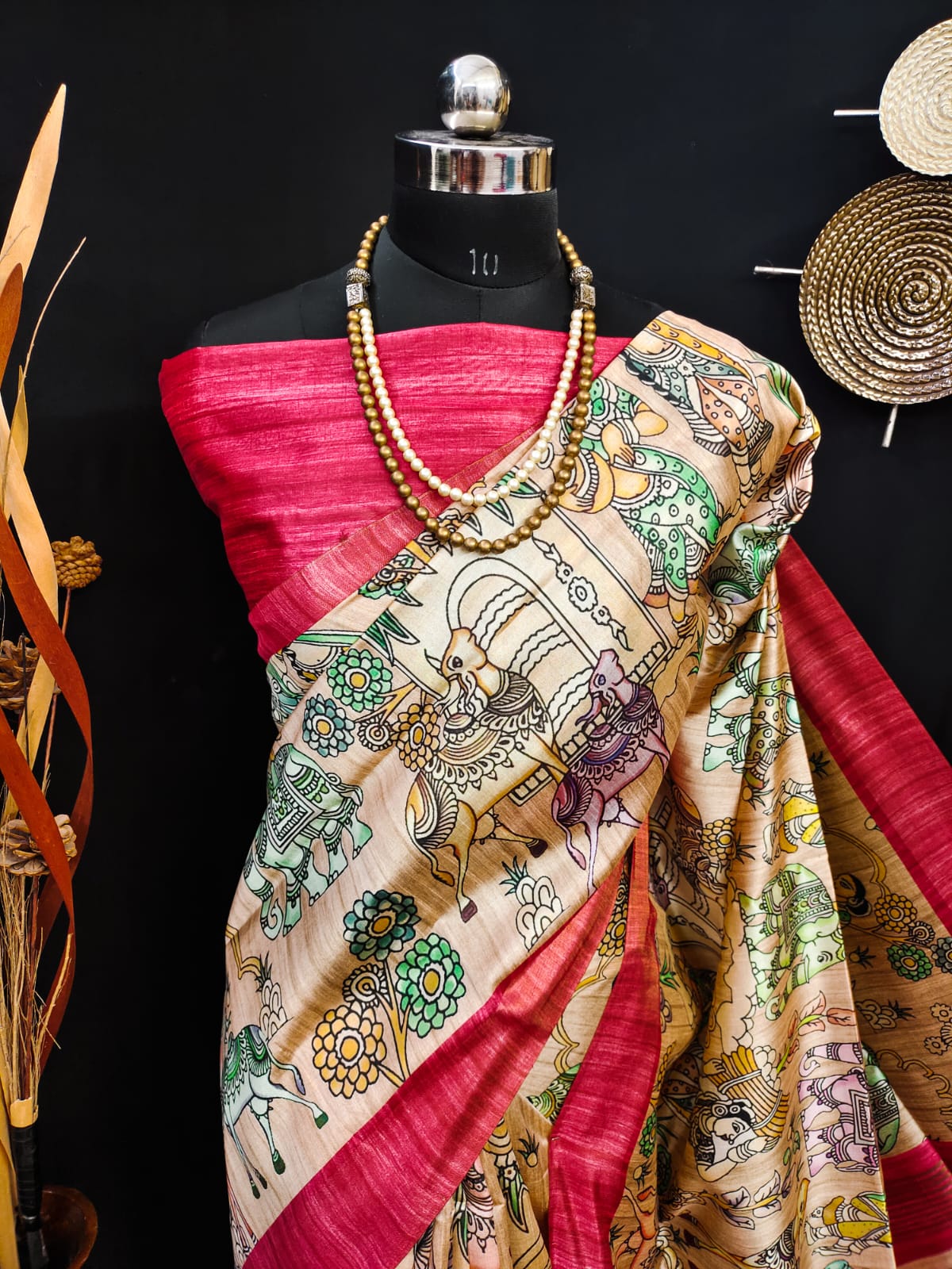 Party Wear Kalamkari Soft Tussar Silk Saree
