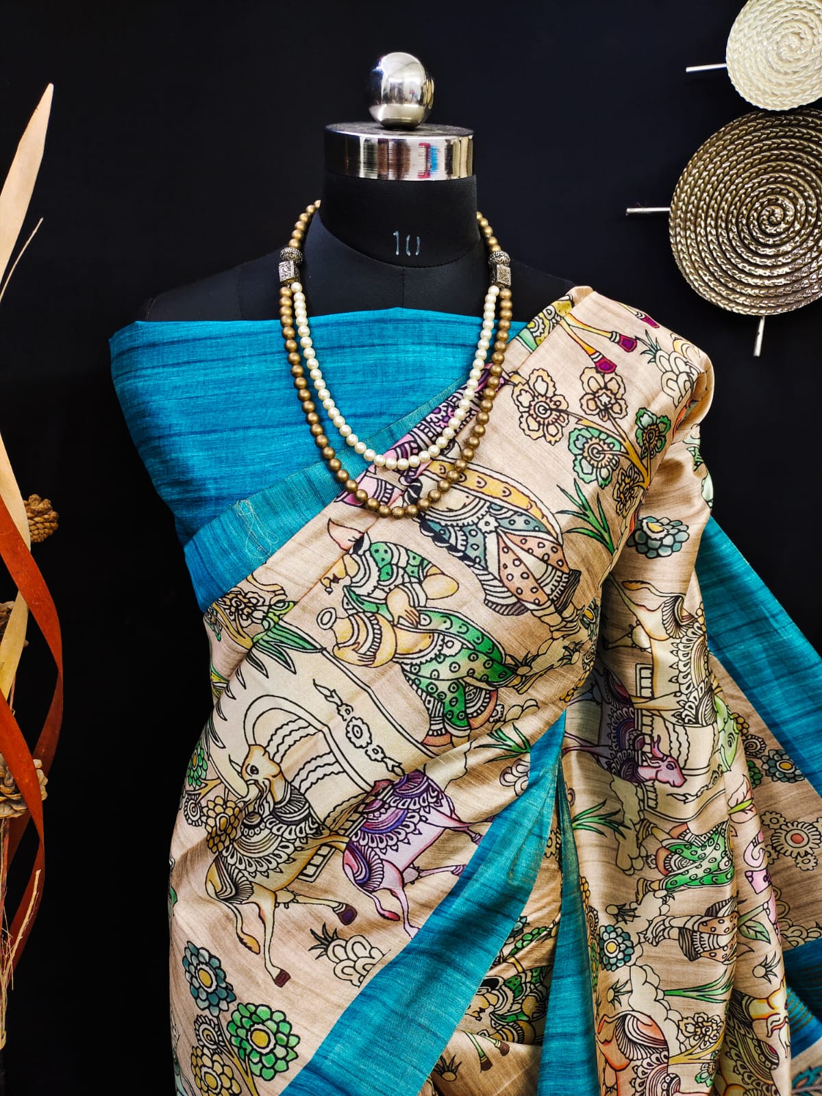 Party Wear Kalamkari Soft Tussar Silk Saree