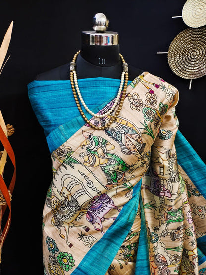 Party Wear Kalamkari Soft Tussar Silk Saree