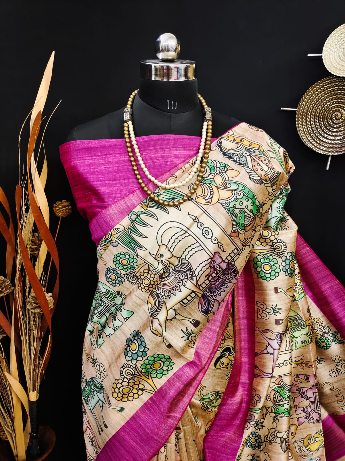 Party Wear Kalamkari Soft Tussar Silk Saree