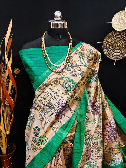 Party Wear Kalamkari Soft Tussar Silk Saree