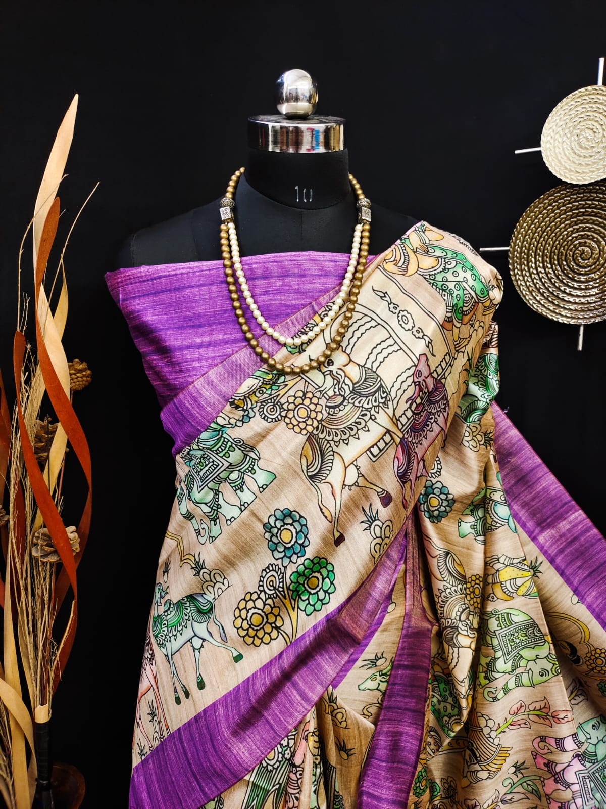 Party Wear Kalamkari Soft Tussar Silk Saree