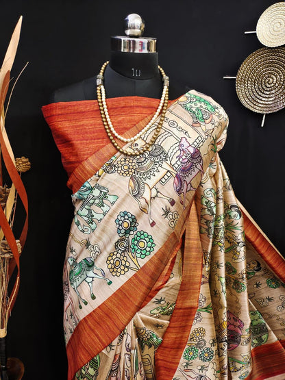Party Wear Kalamkari Soft Tussar Silk Saree