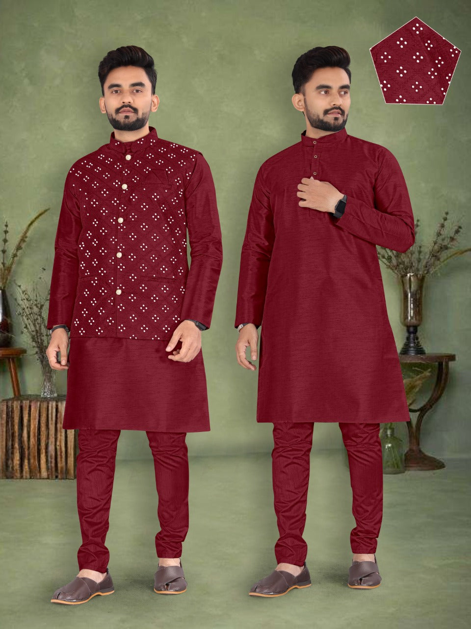 Party Wear Festival Kurta Pyjama With Modi Jacket ( Koti )