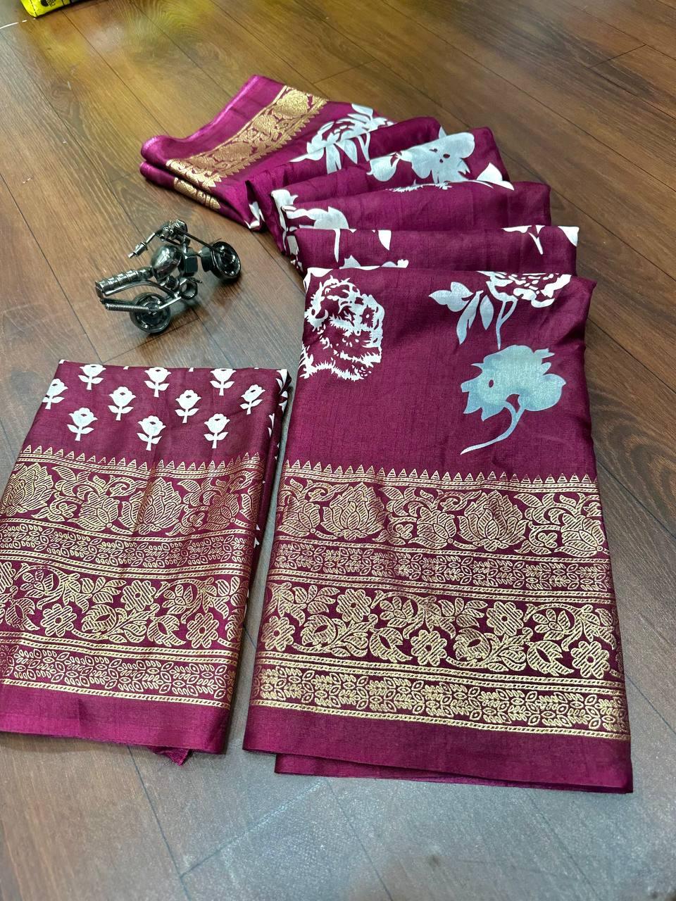 New Soft Pure Dola Silk Kalamkari Patola Digital Print Saree