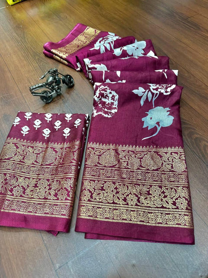 New Soft Pure Dola Silk Kalamkari Patola Digital Print Saree