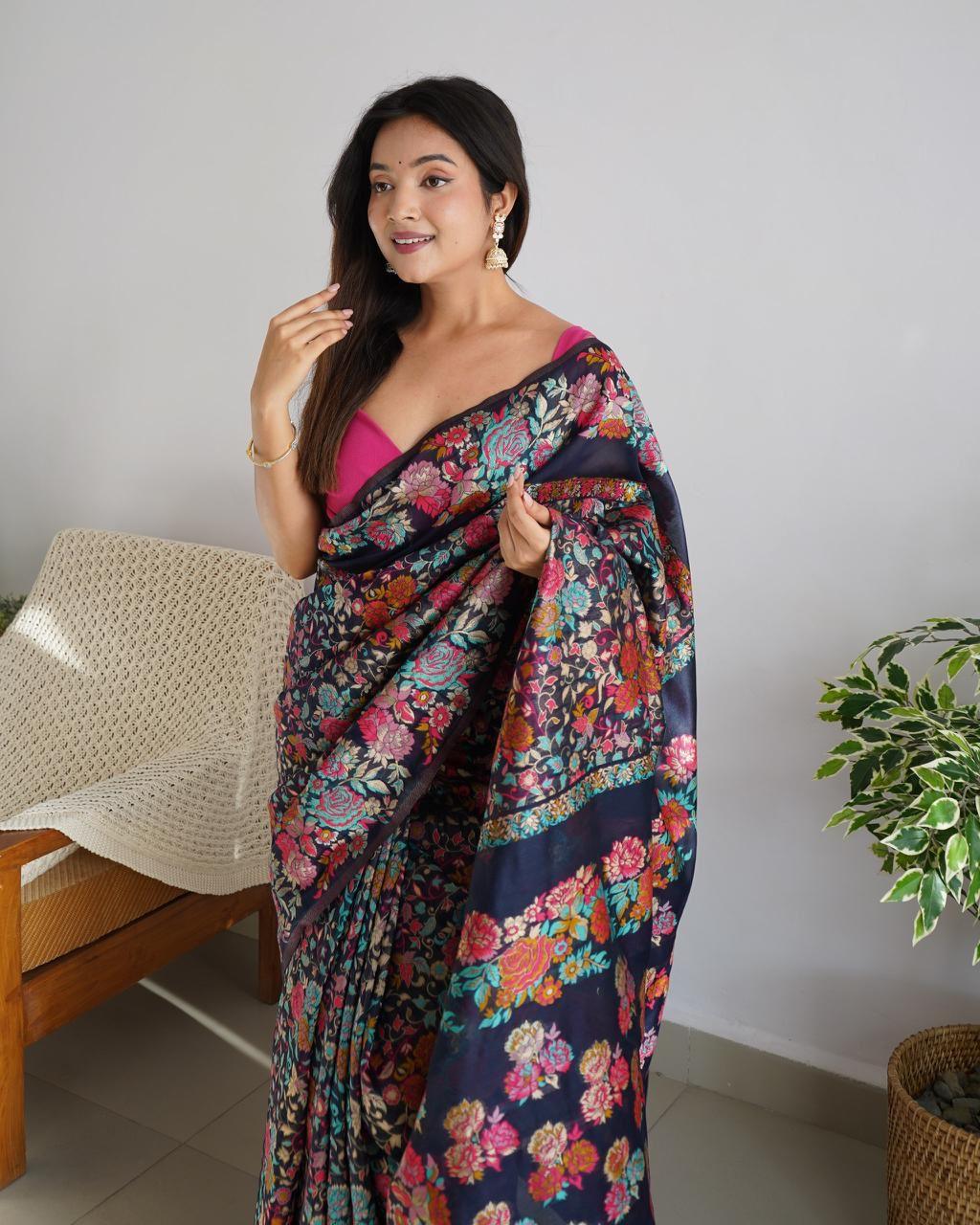 Designer Kashmiri Pasmina Kachi Work Saree